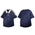 Herren Sommer Kurzarm Polo Shirt Lässig Lose Streifen Farbblock Umlegekragen Oberteil - S / Oberteile / Marineblau