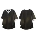 T-shirt manches courtes homme rayé noir et blanc ample avec col et poignets contrastés. - S / Hauts / Noir et Gris