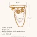 Broche Ourson Soleil Perle En Acier Inoxydable Plaqué Or 18K Bijoux Mode Pour Femmes - Gland Cœur Ours Soleil (BR15030) / Or
