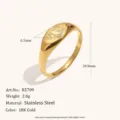 Anillo de Sello con Concha de Acero Inoxydable Chapado en Oro 18K Joya Océano Moda - Talla 6 / Patrón de Caracol (R5709) / Ancho de Cara 6.5mm / Dorado