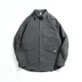 Men's long sleeve utility shirt, casual button down cargo shirt with pockets, dark grey style. - M / Tops / Dark Gray