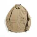 Men's vintage utility long sleeve shirt, casual loose fit cargo jacket with chest pockets. - M / Tops / Khaki