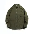 Men's vintage utility long sleeve cargo shirt in dark green, casual loose fit jacket top. - M / Tops / Army Green