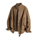 Blouson bomber marron coupe boxy rétro, veste aviateur streetwear col montant. - 3XL / Hauts / Jaune