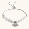 Adjustable silver pearl seashell pendant bracelet for women beach vacation fashion jewelry - Rhinestone Shell Silver Style (B0714_Silver)