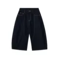 Dark blue curved cut denim shorts men high street style wide leg raw denim trousers - XS / Bottoms / Denim Blue