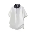 Heren Zomer Casual Halve-Zip Contrast Ruit Kraag Korte Mouw Polo Shirt Wit Shirt - M / Tops / Wit
