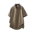 Heren casual contrast ruit kraag halve rits korte mouw polo shirt kaki kleur variant - M / Tops / Khaki