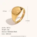 Anillo de sello motivo sol onda chapado en oro 18K acero inoxidable moda Art.R5711 - Talla 6 / Patrón de Sol y Ola (R5711) / Ancho de Cara 10.5mm / Dorado