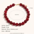 Collana statement con perle in resina rossa vintage e catena in acciaio dorato 18k. - N3973 Stile Oro 6