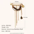 Broche Épingle Pompon Soleil en Pierre Naturelle Œil de Tigre Acier Inoxydable 18K - Style Gland Soleil Oeil de Tigre (BR15022) / Or