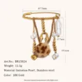 broche épingle de sûreté en acier inoxydable plaqué or 18k avec perles et boule léopard. - Gland Perle Cœur Léopard (BR15024) / Or