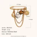 Broche à pampilles multicouche en acier inoxydable plaqué or 18K avec des breloques. - Style Lune Cœur Serrure Soleil (BR15025) / Or