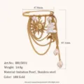 Élégante broche pompon soleil lune perle acier inoxydable plaqué or 18K variante modèle - Gland Perle Lune Soleil (BR15031) / Or