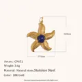 Pendentif étoile de mer plaqué or 18K en acier inoxydable avec pierre de lapis-lazuli. - Style Étoile de Mer (C9651) / 30.0x27.5mm / Or