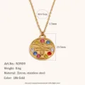 Collier pendentif pièce abeille en acier inoxydable doré avec zircon coloré détail. - Or 18K - Strass Multicolore (N3959_GC)