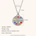 Collier Pendentif Abeille Pièce En Acier Inoxydable Zircone Coloré Rétro Mode Bijoux - Argent - Strass Multicolore (N3959_SC)