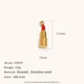 Stainless steel 18K gold plated red enamel lipstick pendant charm, lightweight delicate jewelry. - Lipstick Style (C9635) / Gold