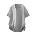 Polo grigia a maniche corte da uomo, top estivo casual vestibilità ampia colletto gabbiano. - Taglia M / Top / Grigio Melange Chiaro