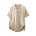 Polo a maniche corte in maglia da uomo color farina d'avena, colletto a risvolto, stile old money casual. - Taglia M / Top / Bianco Oatmeal