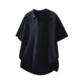 Polo in maglia manica corta larga estiva da uomo blu scuro top vintage casual. - Taglia M / Top / Blu Scuro Antracite