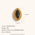 Vintage 18K gold plated stainless steel marquise black stone button accessory detail. - Vintage Marquise Natural Stone Style (DS2605CF1005) / Gold