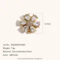 Exquisite 18k gold plated stainless steel floral zircon brooch suit buckle jewelry accessory. - Petal Zirconia Style (DS2605CF1002) / Gold