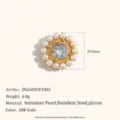 Exquisite 18K Gold Plated Stainless Steel Flower Zircon Pearl Suit Brooch Accessory - Petal Star Zirconia Pearl Style (DS2605CF1003) / Gold