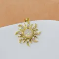 Exquisite gold-plated sun starburst pendant detail featuring sparkling cubic zirconia and opal. - White Artificial Opal Sun Pendant / White Style