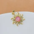 Gold sun pendant necklace elegant pink opal gemstone zircon crystal jewelry accessory - Pink Artificial Opal Sun Pendant / Pink Style