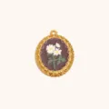 Stainless steel 18K gold plated vintage oval floral pendant drip oil jewelry accessory. - Dark Brown Daisy (C9645) / Gold