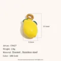 Stainless Steel Enamel Lemon Pendant 18K Gold Plated Cute Fruit Jewelry Charm Variant - Lemon Style (C9627) / Gold