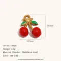 18K Gold Stainless Steel Red Cherry Enamel Pendant DIY Jewelry Charm Accessories 1.6g - Cherry Style (C9628) / Gold