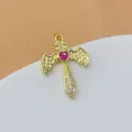 Vergoldeter Mikro-Zirkonia Engel Flügel Schwert Kreuz Anhänger Schmuck Detail Ansicht - Rosa Herz Engelsdolch Anhänger (Stil 10)