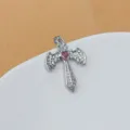 Kupfer mikro-eingelegte Zirkonia Kreuz Flügel Anhänger Halskette mit rosa Herz Detail. - Rosa Herzstein Anhänger Zubehör (Stil 2)