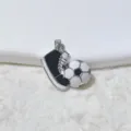 Close-up of black white enamel sneaker soccer pendant with sparkling zircon accents. - Black and White Enamel Sneaker and Soccer Style