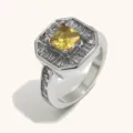 Anillo octogonal chic de cristal amarillo acero inoxidable vintage joyería de declaración mujer - Talla 6 / Pave Cuadrado Pequeño de 8 Lados (R5608) / Color acero