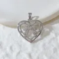 Silber Herz Schleife Zirkonia Anhänger Detailaufnahme für DIY Schmuckherstellung Kette - Silber Volle Strass Schleife Herz (4)