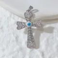 Ciondolo croce in argento con malocchio e zirconi cubici per la creazione di gioielli DIY. - Stile Croce Argento Occhio del Diavolo Blu (4)