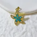 Exquisite starfish pendant detail showing vibrant blue crystals and delicate pearls, ideal DIY charm. - Gold Blue Crystal Sea Star Style (1)