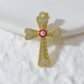 Ciondolo croce placcato oro con zirconi lucidi e amuleto malocchio per gioielli fai da te. - Stile Croce Oro Occhio del Diavolo Rosso Bianco (1)