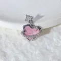 Cute pink heart pendant with sparkly cubic zirconia and star bail for DIY jewelry making. - Star Clasp Pink Zirconia Heart (F2034-3.5)