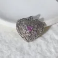 Ciondolo a cuore cavo in zircone cubico placcato oro per la creazione di gioielli fai-da-te. - Cuore Rosa (1)