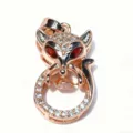 Rose gold fox pendant detail shot, sparkling white zirconia and red gemstone eyes for DIY jewelry. - Fox Shape Style (X0061) / Rose Gold