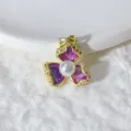 Vergoldeter Blumen DIY Anhänger Detail, glänzende Zirkonia und Perle für Halskette. - Rosa Lila Blume (0219)