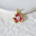 DIY vergoldeter Blumen-Anhänger mit Perle und roten Zirkonia, elegantes Schmuckaccessoire. - Rote Emaille Rosenblüte (0219)