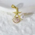 Vergoldeter Ozean Stil Seestern Muschel Perle Anhänger DIY Schmuck Zubehör Detailansicht. - Rosa Muschel Perle Seestern Anhänger (WSX-453)
