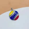 Venezuela flag style enamel pendant, colorful round metal charm for DIY jewelry making. - Venezuela Round Style (6)
