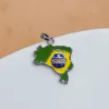 Close-up detail of the Brazil map enamel pendant, showing vibrant flag colors and shiny metal edges. - Brazil Map Flag Style (6)