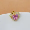Gold heart pendant detail view, pink zircon and micro-pave stones diy jewelry accessory. - Gold Pink Heart